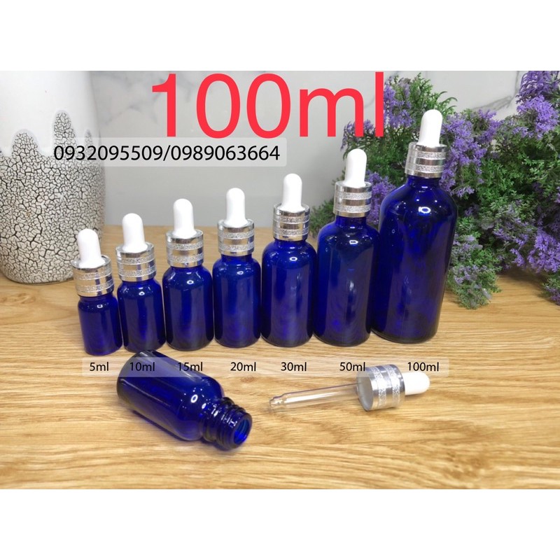 Chai lọ 100ml xanh dương đựng serum mỹ phẩm tinh dầu