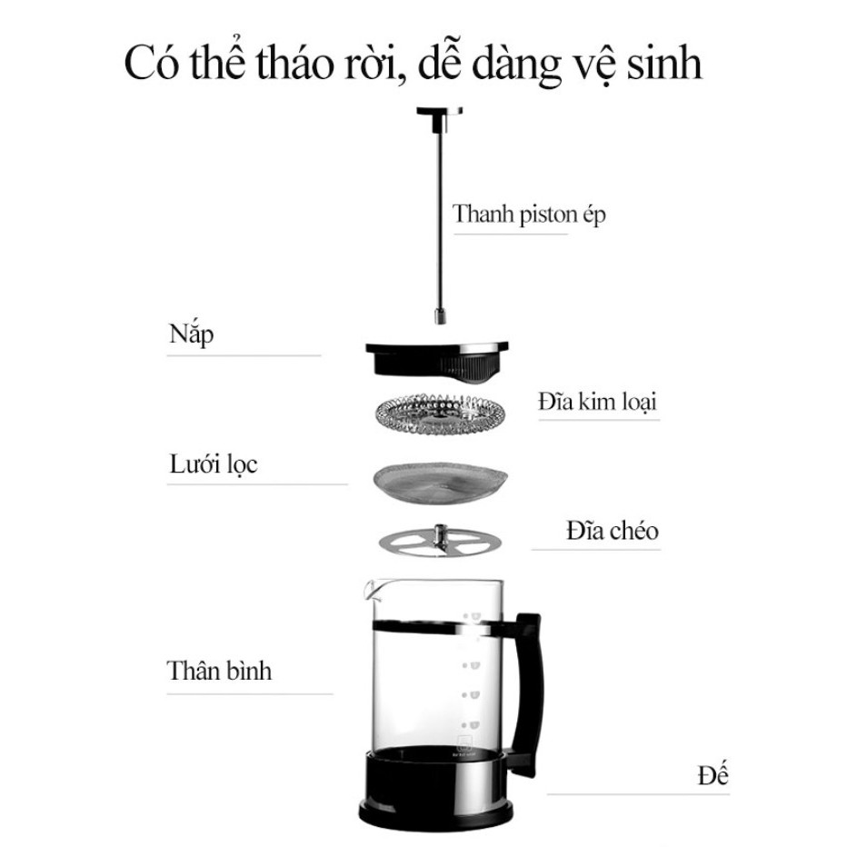 Bình ép kiểu Pháp 600ml pha cà phê pha trà 2in1