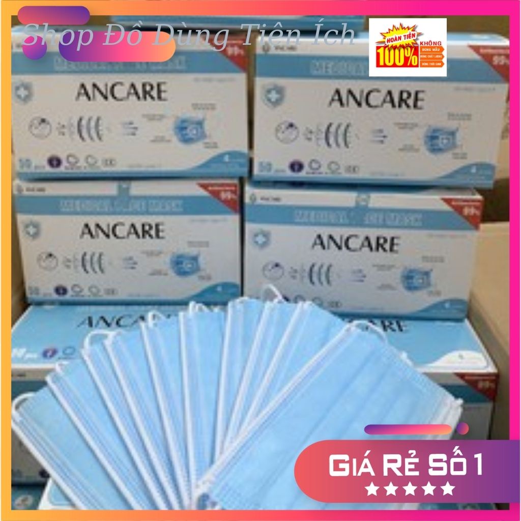 Khẩu Trang Y Tế 4 Lớp Cao Cấp Ancare Có Giấy Kháng Khuẩn Hàng Xuất Khẩu 1 Hộp 50 Chiếc, Chất Liệu Giấy Kháng Khuẩn 99%