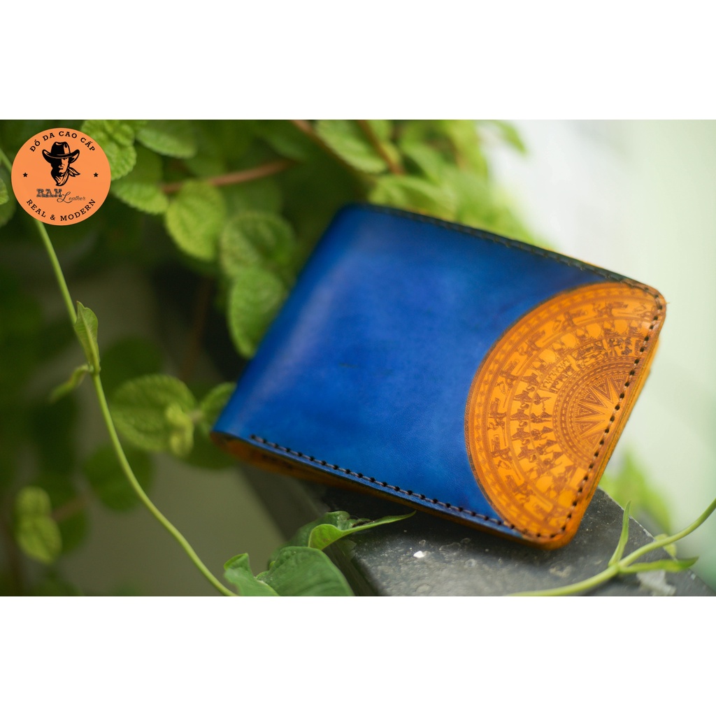 Ví nam da bò trống đồng xanh dương dáng ngang - RAM Leather