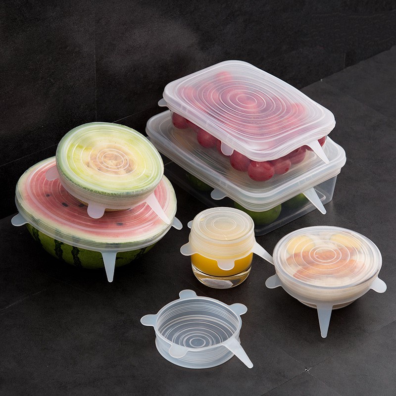 Set 6 Màng Bọc Thực Phẩm Bằng Silicon Chống Tràn Dùng Được Cho Cả Lò Vi Sóng