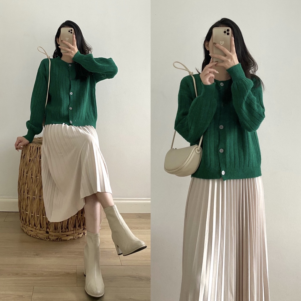 Áo cardigan len vân dọc cúc ghi _ A0299