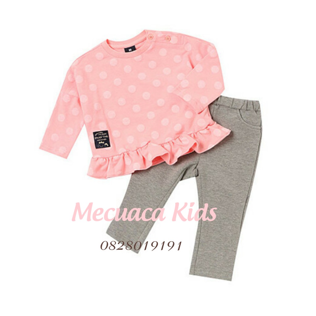 [90-120] Set bộ quần áo trẻ em/bé gái chấm bi Allo&lugh xuất Hàn dư xịn