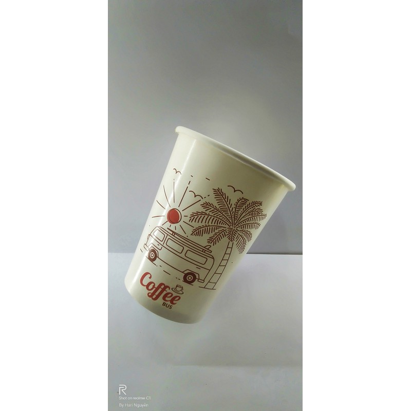 50 Ly giấy cafe take away có nắp in hình Coffee Bus 14oz – 360ml