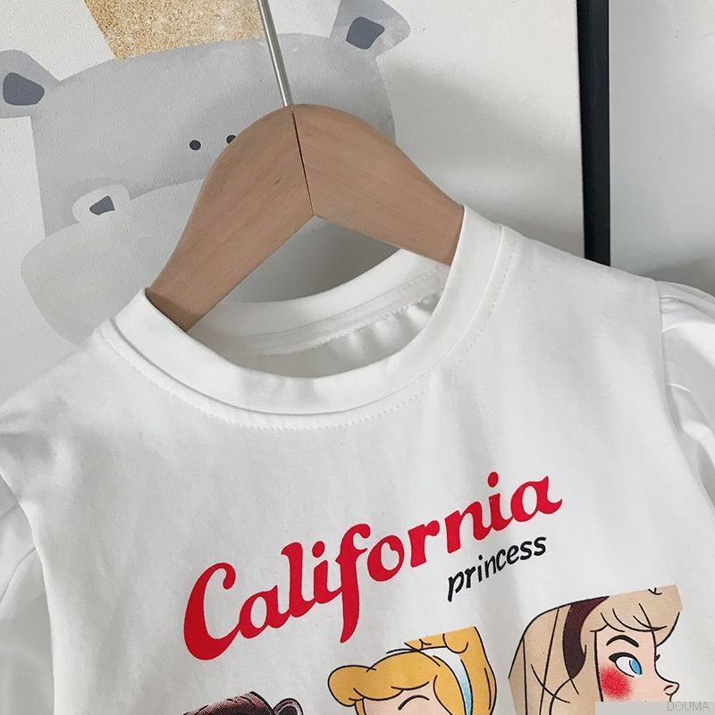 Áo kiểu tay phồng in họa tiết hoạt hình phong cách Hàn quốc cho bé gái