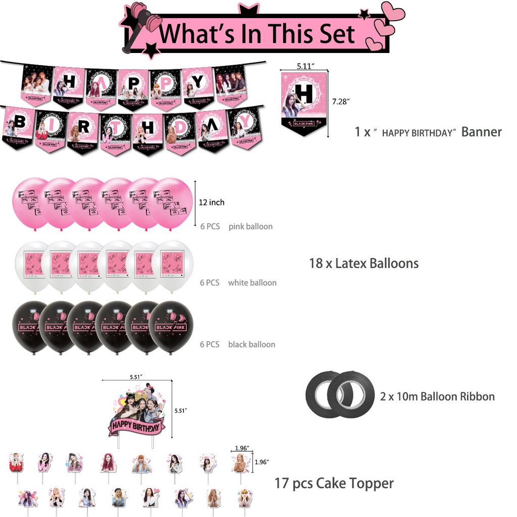 Mới Set Phụ Kiện Trang Trí Tiệc Sinh Nhật Chủ Đề BLACKPINK