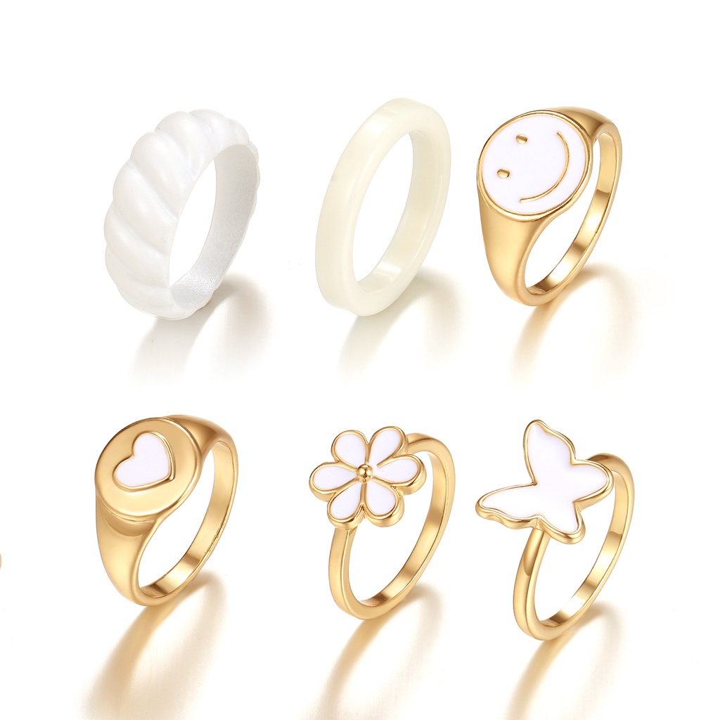 Bộ 6 nhẫn đeo khớp ngón tay phong cách Vintage xinh xắn dành cho nữ Y2K