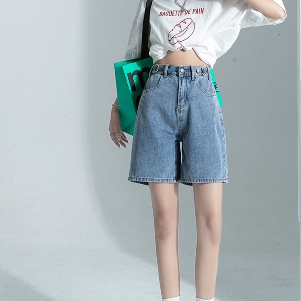 Quần Short Denim Lưng Cao Phong Cách Hàn Quốc Đơn Giản Thời Trang Mùa Hè Cho Nữ