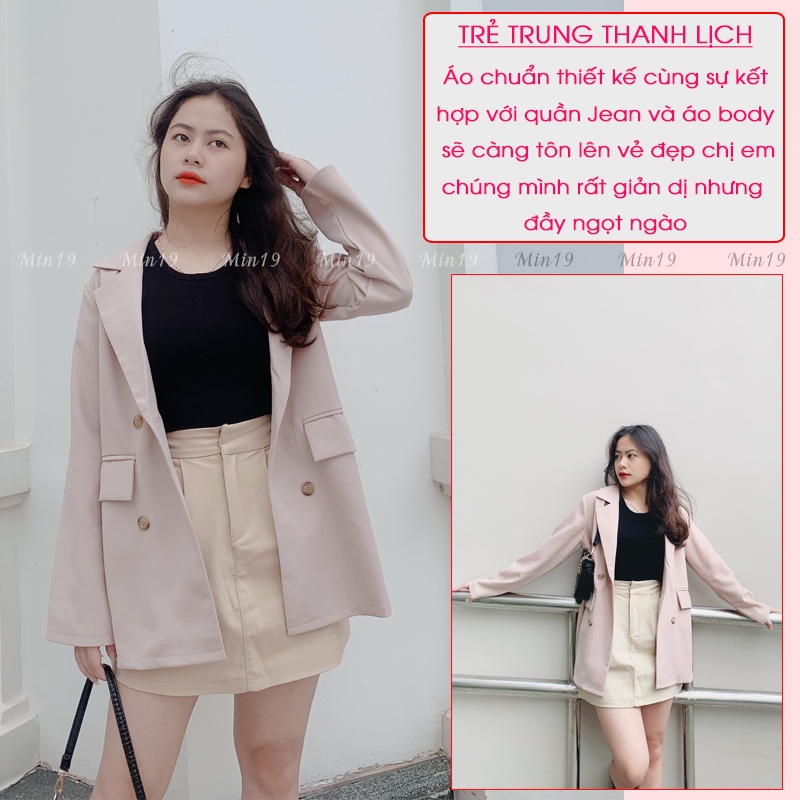 Áo vest nữ blazer công sở Hàn Quốc bigsize 1 lớp form rộng dáng dài tay dài cao cấp màu đen xanh be thời trang