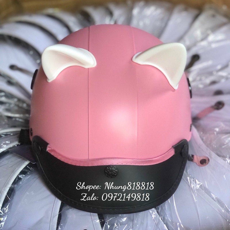Nón Bảo Hiểm Cute Gắn Tai Mèo Dễ Thương Chất Liệu ABS dày đẹp Có Tem Mạc loại 1 [Nón hồng baby]