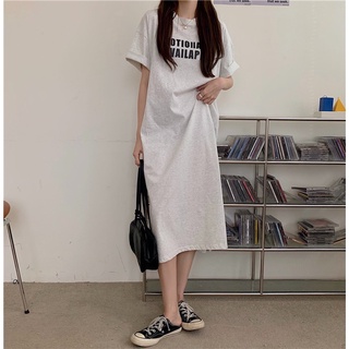 Đầm Thun Tay Ngắn Cổ Tròn Dáng Dài Xẻ Tà In Họa Tiết Phong Cách Mới 44413