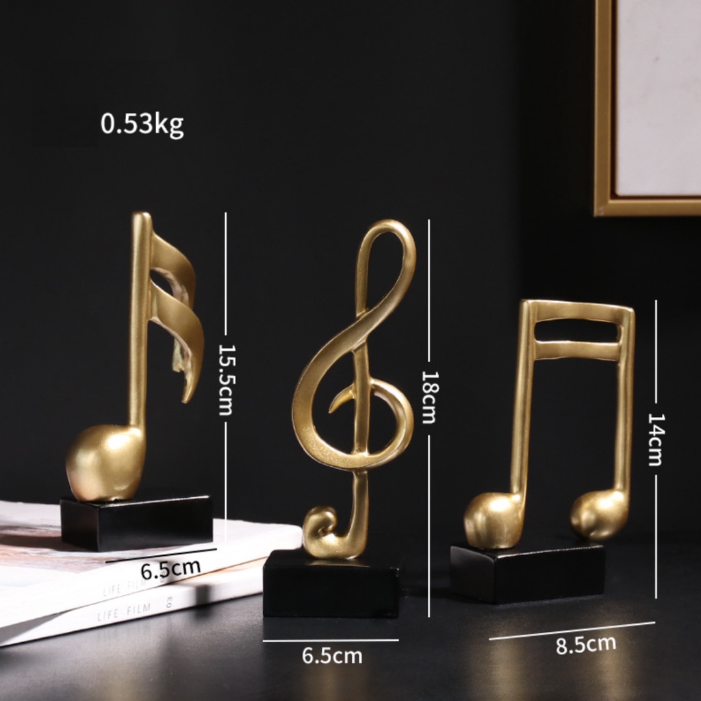 Set Tượng, Mô Hình 3 Nốt Nhạc Mạ Vàng Trang Trí Decor Kệ, Bàn Làm Việc Phong Cách Bắc Âu BlueBell