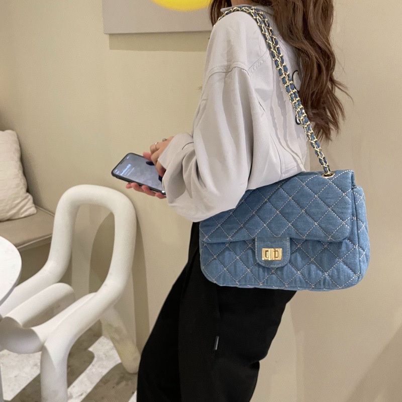 Túi denim Đeo Chéo Thêu Họa Tiết Hình Thoi Phong Cách retro Thời Trang Mùa Thu 2022 Gylb1413