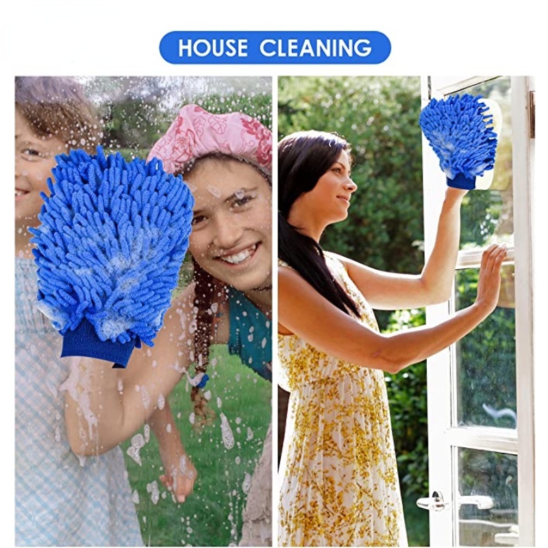 Găng Tay Rửa Xe Hơi / Xe Máy 2 Trong 1 Bằng Vải Microfiber Hai Mặt