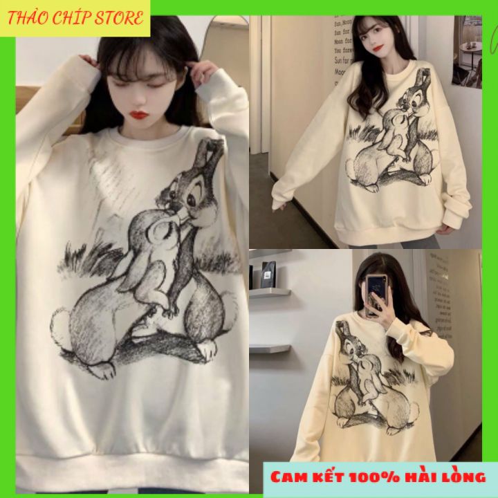 🔥HÀNG NEW🔥Áo Sweater Nỉ Hình Đôi Thỏ🐇🐇Chất liệu nỉ Cotton mặc co dãn vô cùng thoải mái •  Thiết kế Basic dễ phối đồ. | BigBuy360 - bigbuy360.vn