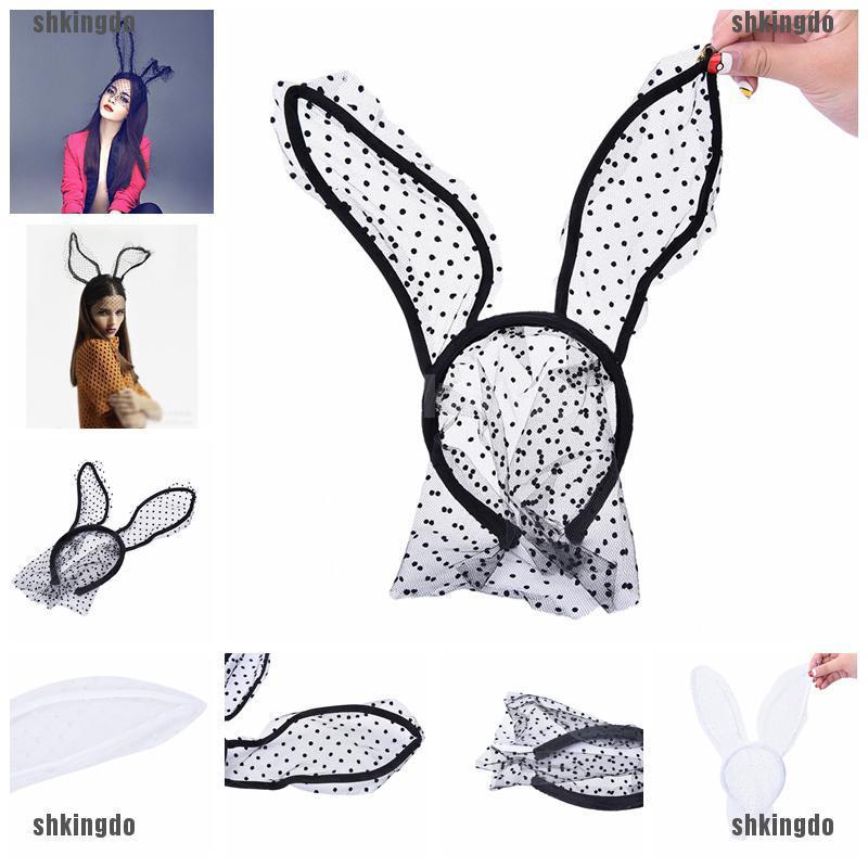 Cài Tóc Mặt Nạ Ren Bob Phối Lưới Tai Thỏ Quyến Rũ Cho Nữ