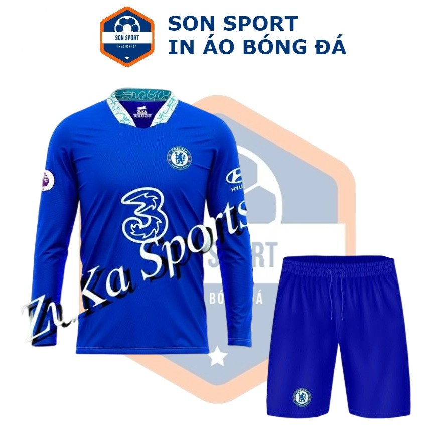Bộ Quần Áo Thể Thao Bóng Đá Dài Tay CLB Chelsea Xanh đậm