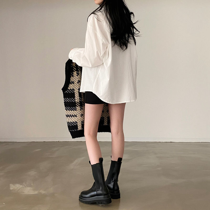 Áo gile len cổ chữ V họa tiết sọc caro phong cách retro Hàn Quốc | BigBuy360 - bigbuy360.vn