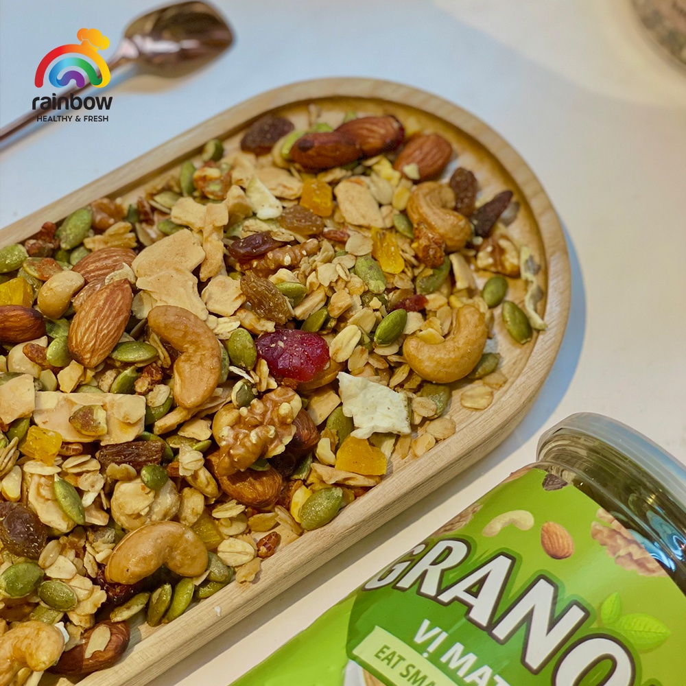 Granola Siêu Hạt Và Hoa Quả Sấy RAINBOW - 100% Nướng Từ Mật Ong Thiên Nhiên, Vị Ngọt Tự Nhiên Nguyên Bản