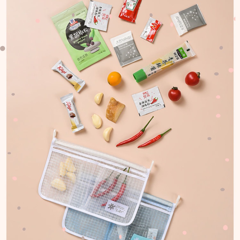1Pc Creative Refrigerator Breathable And Easy-to-clean Double-pocket Classification  Mesh Storage Hanging Bag