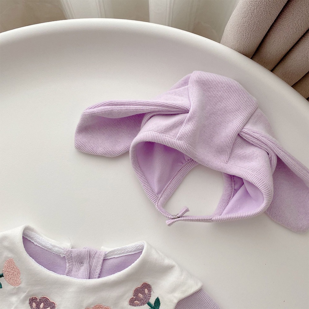 Bộ Áo Liền Quần Thêu Hoa Kèm Nón Cho Bé Gái Sơ Sinh 1 Tuổi