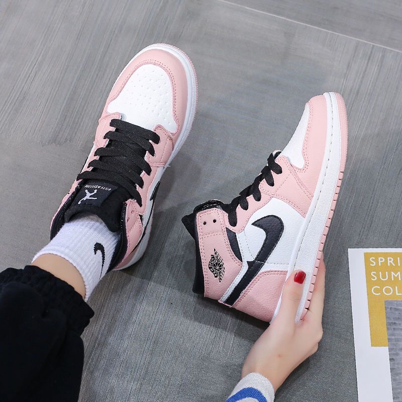 Giày thể thao JD1 Jordan 1 Mid Hồng Cổ cao Cao Cấp Nhập Khẩu bản JD Pink Black