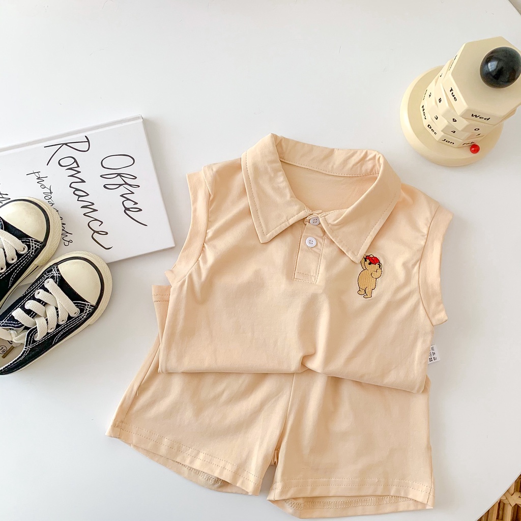 Set Áo Thun Polo Phối Quần Short Thời Trang Hè Cá Tính Dành Cho Bé 0-4 Tuổi