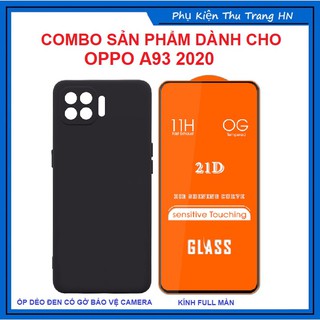 Combo OPPO A93 2020 kính cường lực full màn + ốp si dẻo đen chống vân tay có gờ bảo vệ camera
