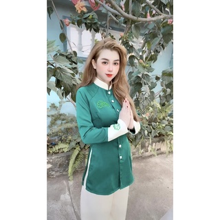 set đồ lam đi chùa cao cấp vải lụa thêu mã d22