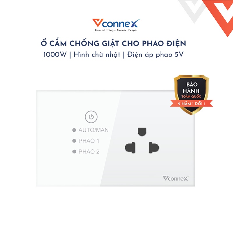 Ổ cắm chống giật cho phao điện, bồn, bể ngầm Vconnex. Nút bấm cảm ứng bật tắt an toàn. Bảo hành 24 tháng 1 đổi 1