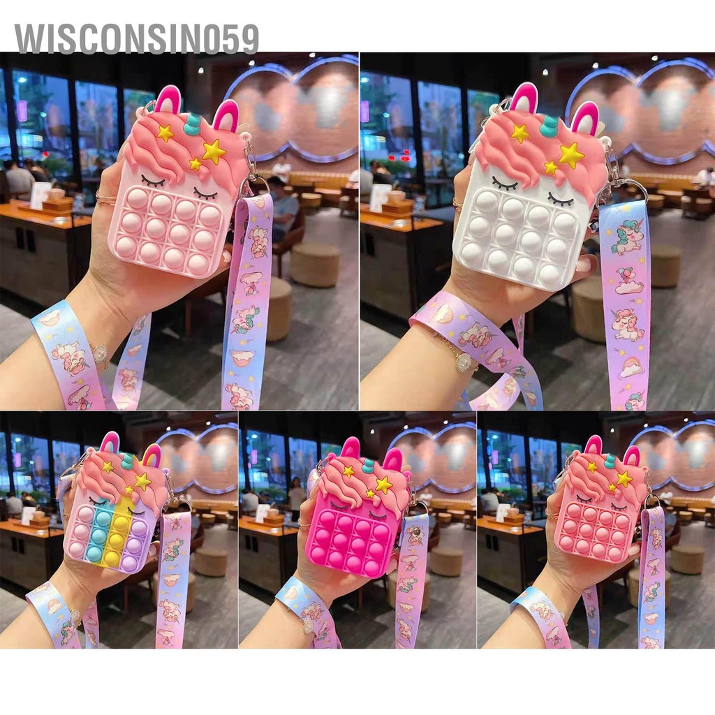 Wisconsin059 Túi đeo vai trẻ em silicon mềm dễ thương hình động vật ép bong bóng Ví đựng điện thoại có dây