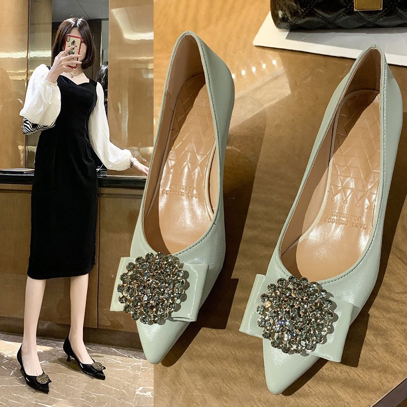 Giày cao gót mũi nhọn phối pha lê sáng màu trắng thanh lịch cho cô dâu/phù dâu