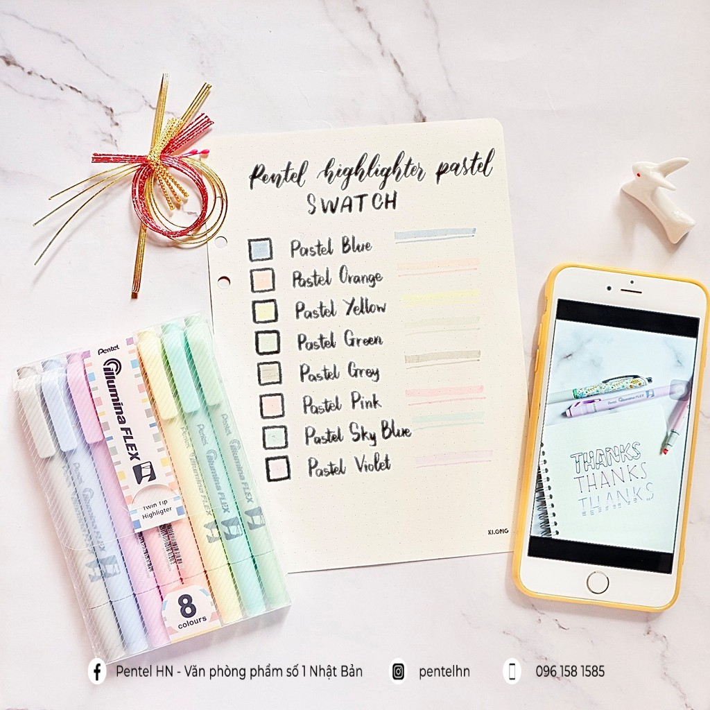 Bộ 8 Bút Dạ Quang 2 Đầu Pentel Màu Pastel SLW11P | Nét Bút Trơn, Mực Ra Đều, Nhanh Khô Không Nhòe