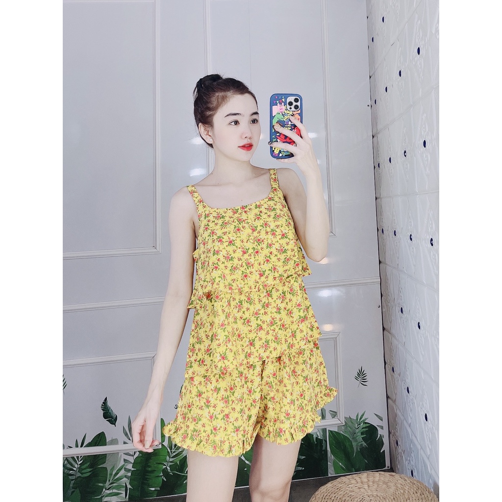 Đồ bộ mặc nhà 2 dây vải lụa thời trang