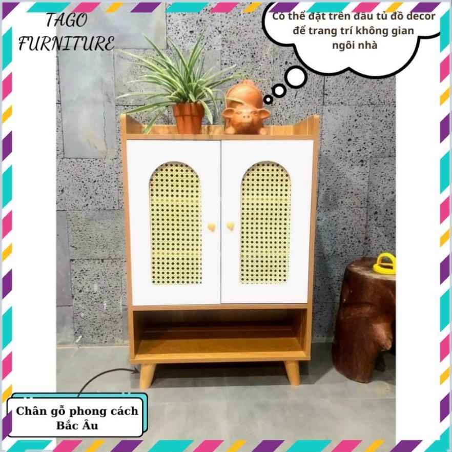 Tủ giày gỗ, kệ để giày thông minh 2 cánh tủ mây gỗ phong cách cao cấp hiện đại trang trí nhà 78x30x78 TAGO ND19