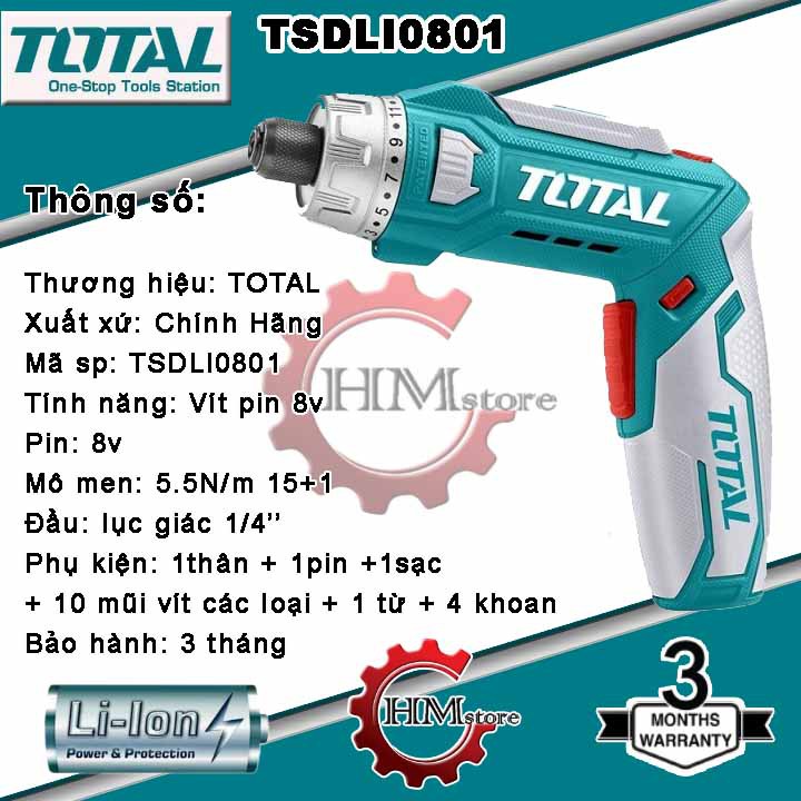 [Chính hãng] Máy vặn vít dùng pin 8V TOTAL TSDLI0801 - Mát siết ốc vít TOTAL 8V