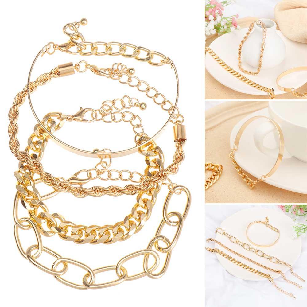 Set 4 Vòng Tay Dây Kim Loại Thời Trang Cá Tính