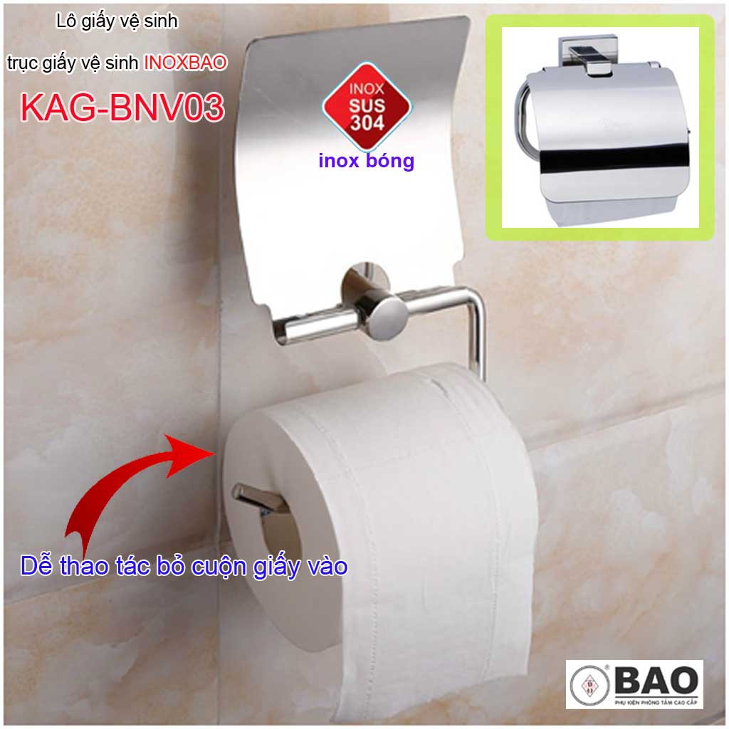 Hộp đựng giấy vệ sinh Inox Bảo KAG-BNV03, Móc giấy toilet SUS304 inox đế dập khuôn vuông cao cấp thiết kế tuyệt đẹp