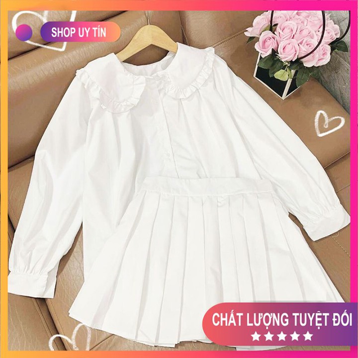 Set Váy💦 SET ÁO CỔ BÈO CHÂN VÁY TENNIS TRẮNG, chất liệu lụa Hàn cực mềm cực xinh Mã SET05