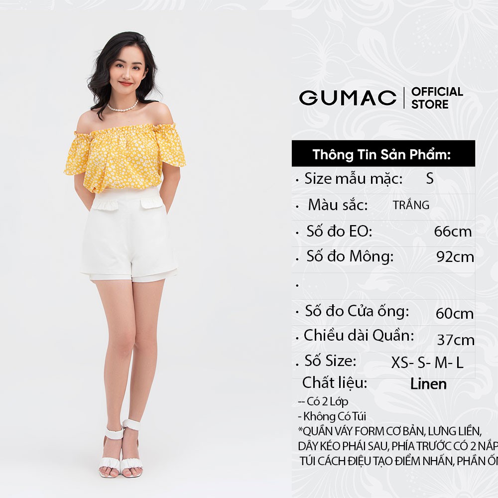 Quần short nữ ống kiểu GUMAC màu trắng năng động QB898