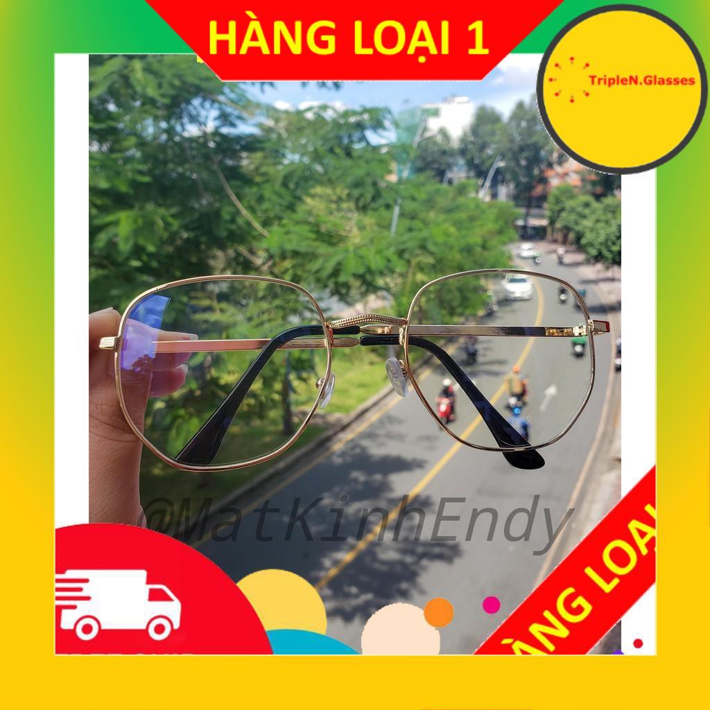 Gọng kính cận tròn kim loại D17 kèm tròng 0 độ chống ánh sáng bảo vệ mắt trước màn hình phù hợp mặt vuông, dài, góc cạnh