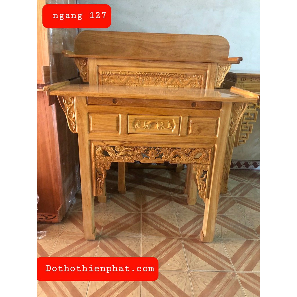 Bàn thờ gia tiên 127x133 gỗ gõ đỏ hàng xịn (loại 1) 2 tầng mẫu mới rất đẹp