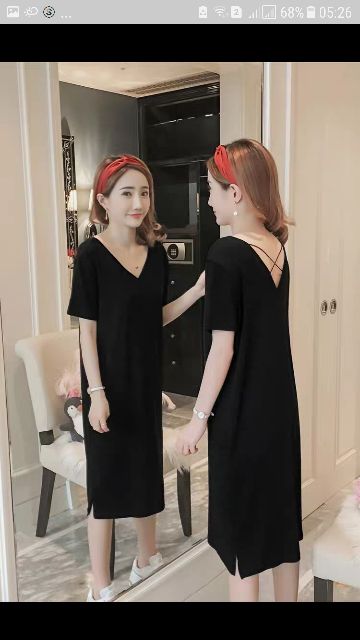 Đầm suông váy suông oversize cổ tim đan dây | BigBuy360 - bigbuy360.vn