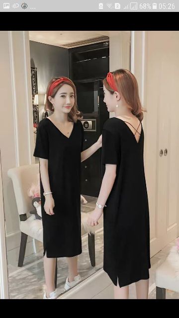 Đầm suông váy suông oversize cổ tim đan dây