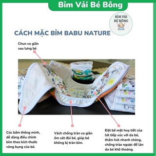 Bộ Bỉm Vải, Tã Vải Babu Nature Nature Chống Hăm, Chống Tràn Cho Bé, Giặt Được Và Tái Sử Dụng, SIZE M,L