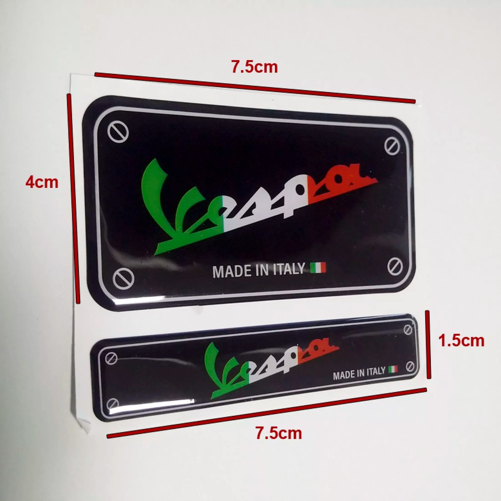 Bộ 2 tem PVC dẻo MADE IN ITALY VESPA dán xe (SDK008)