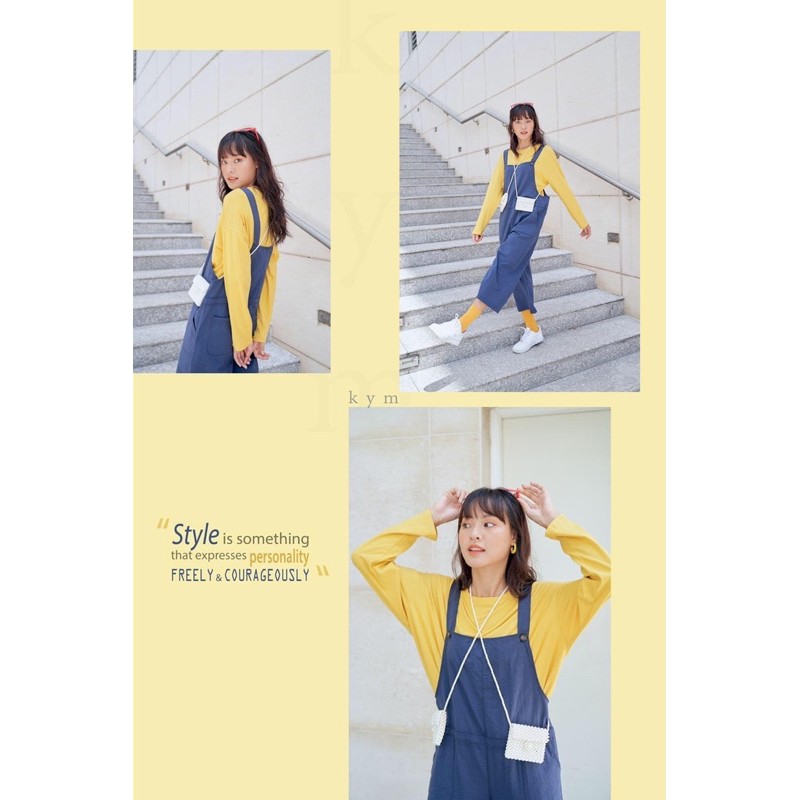 Set Yếm Ulzzang Style LONA xanh mix áo vàng KY002 | BigBuy360 - bigbuy360.vn