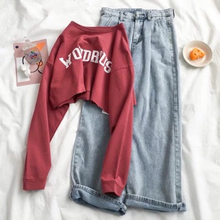 Set thu đông gồm quần bò dáng xuông + áo croptop