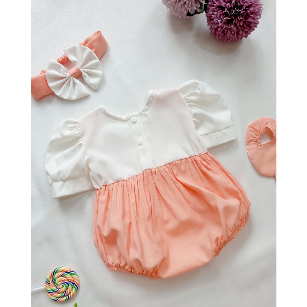 Body yếm cho bé gái sơ sinh Chất đũi lạnh Size từ 0 đến 24 tháng Tặng kèm nón và giày vải Nina Kids Boutique