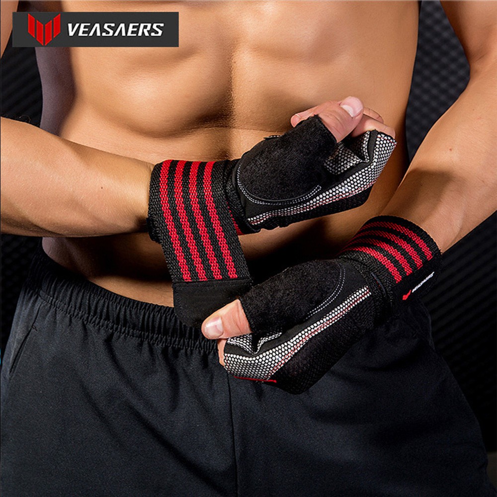 Găng tay tập gym có quấn cổ tay ⚡FREE SHIP⚡ Găng tay thể thao VEASARERS